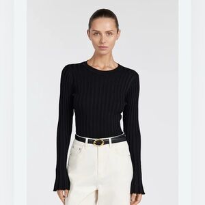 DISSH Black Ribbed Long Sleeve Fitted Blouse